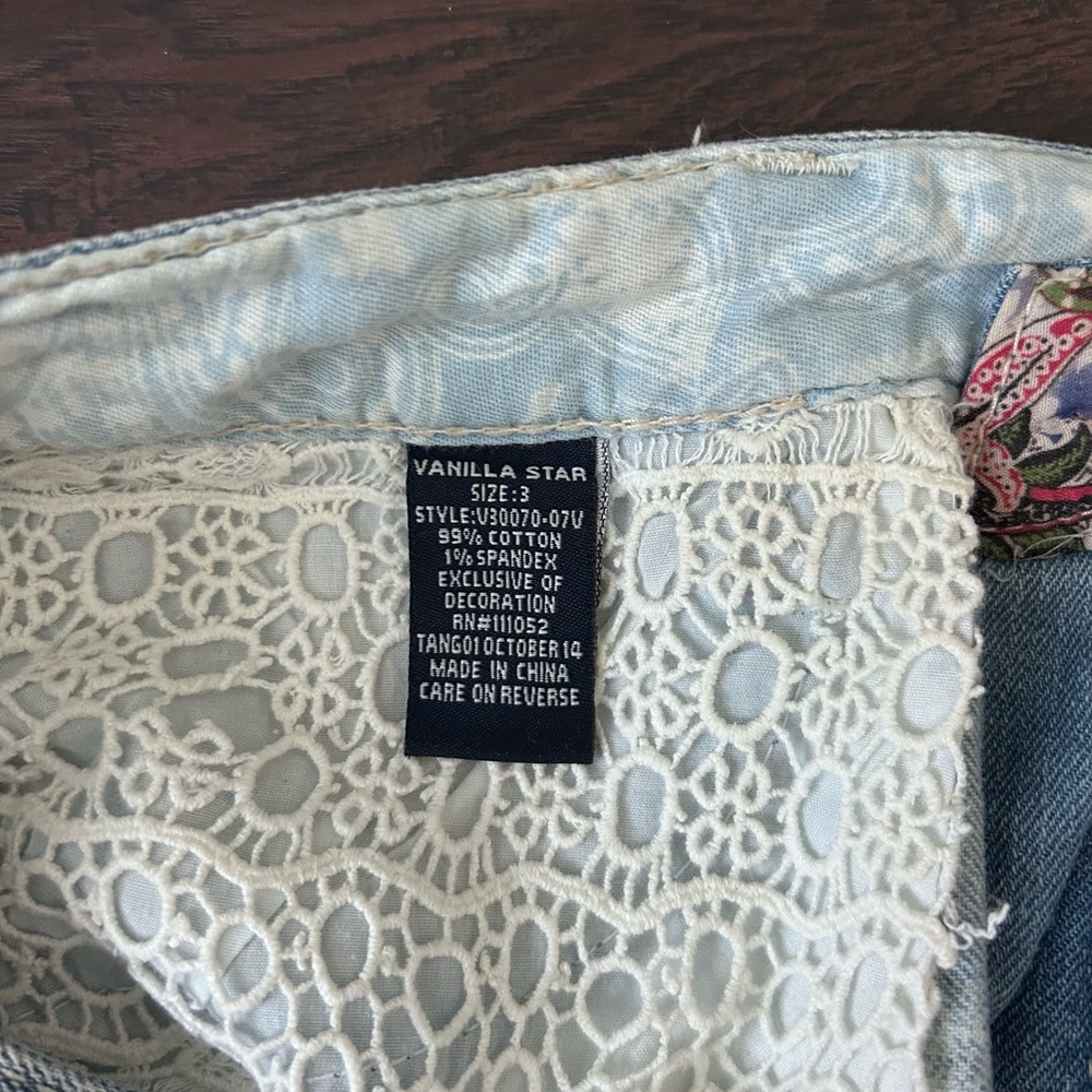 Vanilla Star Light Blue Distressed Denim Lace-Trim Shorts - Picture 7 of 7